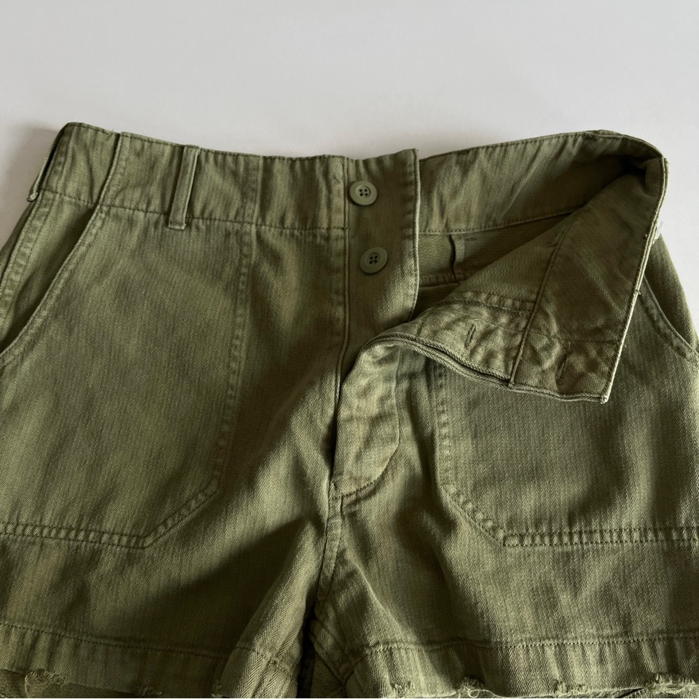 Re/Done NEW military shorts womens 27 olive army green button fly hi rise pocket - Picture 6 of 10